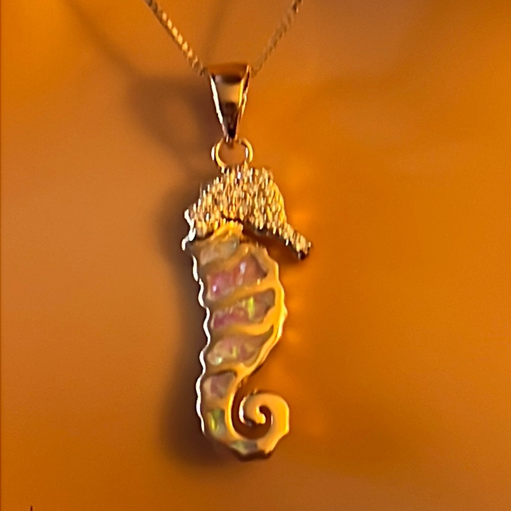 Pink Opal Seahorse Necklace